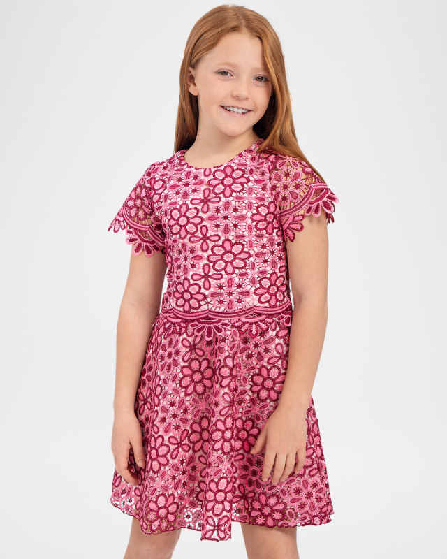 Girl's Natalie Two-Tone Lace Dress, Size 7-16